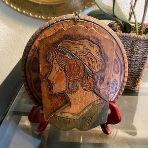 Vintage Pyrography Wooden Art